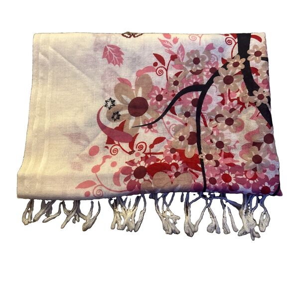 Unbranded Accessories - Scarf Wrap Shawl Reversible Fringes Floral  70” X 25”